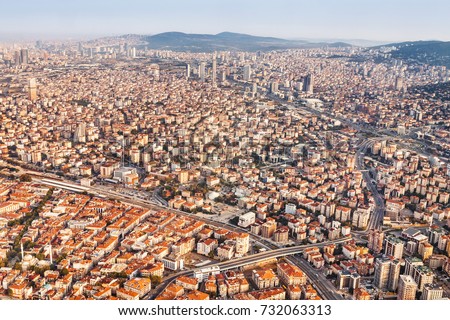 aerial view from airplane of huge city of Istanbul, Turkey