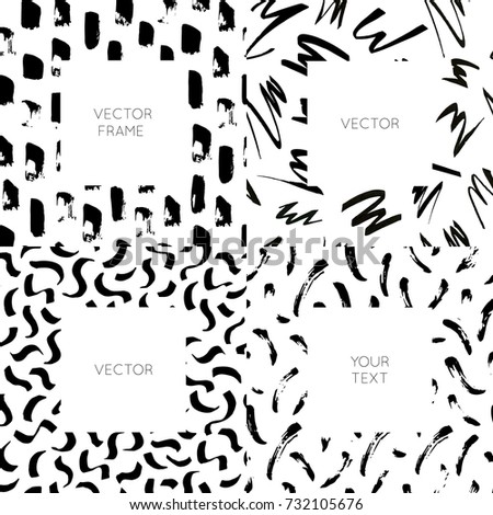 Set of hand drawn abstract backgrounds with brush strokes made in brush style and copy space for text. Vector illustration.