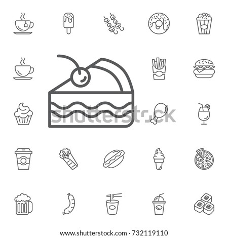 Cake icon on the white background. Simple Set of FAST FOOD Vector Line Icons. Royalty-Free Stock Photo #732119110