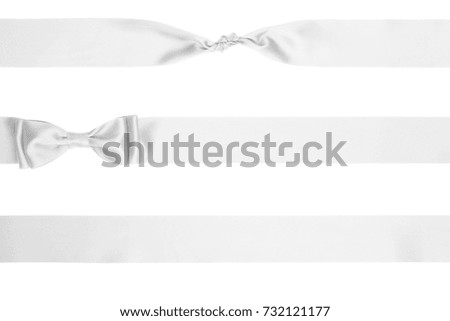 Set of gift silk ribbon and bow white color isolated on white