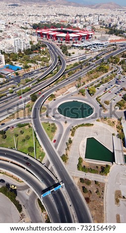 Spring 2017: Aerial birds eye view photo taken by drone of urban motorway leading to port