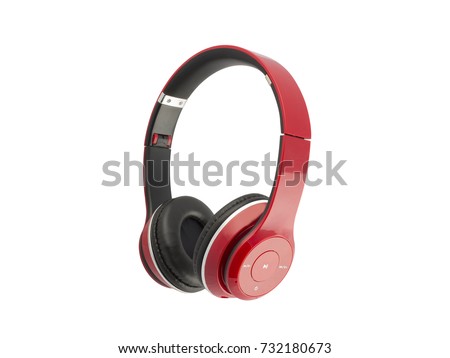 Red headphones isolated on a white background Royalty-Free Stock Photo #732180673