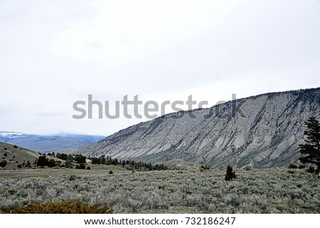 The natural longitudinal  pattern of mountains due to erosion by wind and water. This picture from Yellowstone National Park  was taken in March , 2017.