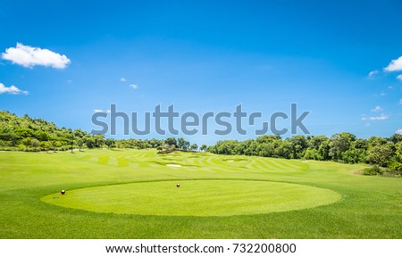 View in golf course with blue sky background 