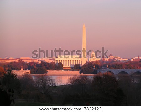 Washington DC Monuments at Sunset Horizontal with Copy Space