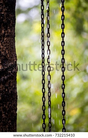 Old Metal Chain With Nature Background And Raining 