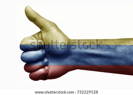 Flags written on hands colombia, colombia Flag, colombia counter, Hand with thumbs, yes symbol,