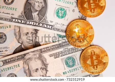 Bitcoin on icon dollar background