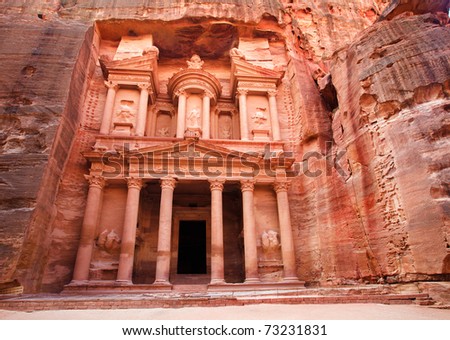 Al Khazneh - the treasury of Petra ancient city, Jordan Royalty-Free Stock Photo #73231831