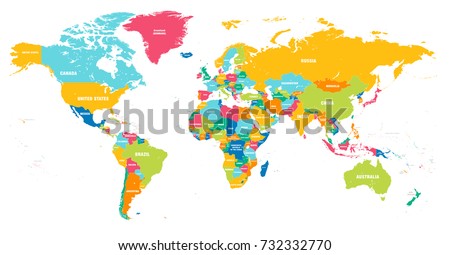 Colorful Hi detailed Vector world map complete with all countries names Royalty-Free Stock Photo #732332770