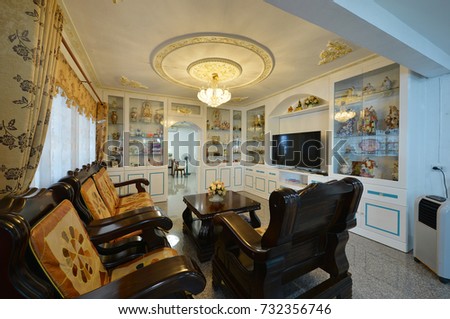 Elegant oriental classic vintage Chinese living room, interior design