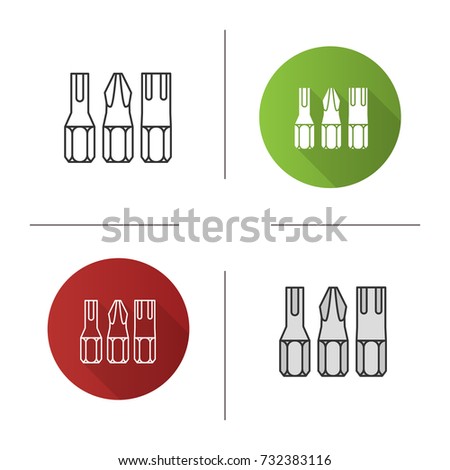 Screwdriver bits icon. Flat design, linear and color styles. Isolated vector illustrations
