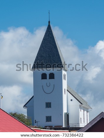 Funny and smiling church, picture of a church in sweden with a smile on its front