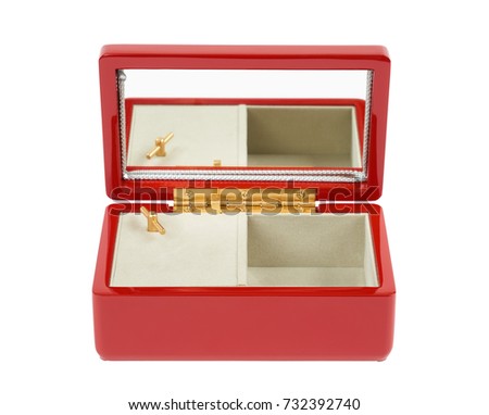 Japanese lacquered red music box for jewelry isolated on white background