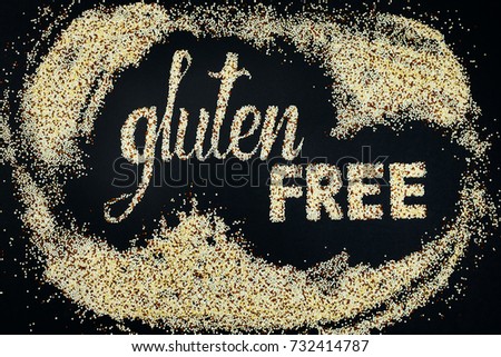 Gluten free lettering made of quinoa. Flat lay