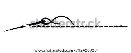 Cotton fiber knit in big sharp steel pin eyelet on white backdrop. Dark ink hand drawn picture emblem in art retro print contour style. Closeup view with space for text Royalty-Free Stock Photo #732426328