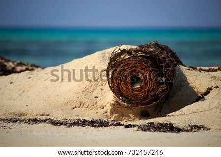 Sea view, blue lagoon, Red Sea, Egypt, beautiful landscape with sea blue water, sandy beach coastline and mountains view on the horizon line, uninhabited islands of the Red Sea, nature beauty picture