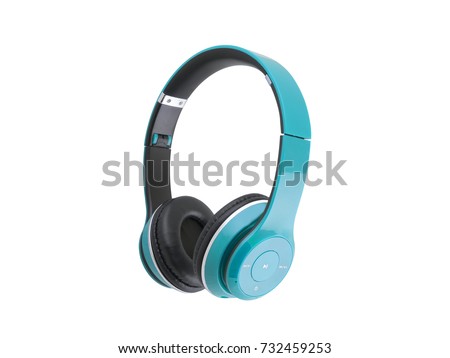 Blue headphones isolated on a white background Royalty-Free Stock Photo #732459253