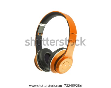Orange headphones isolated on a white background Royalty-Free Stock Photo #732459286