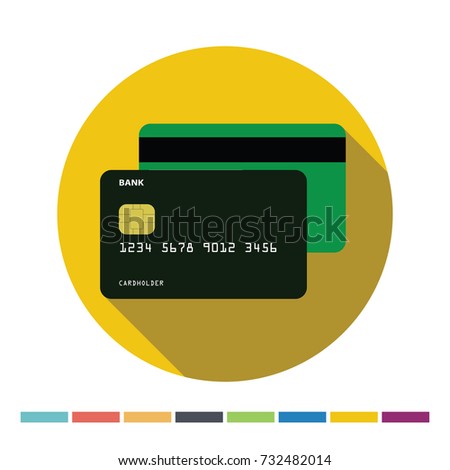 Credit card (front and back) flat icon with long shadow. Vector Illustration.