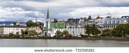 Capital of Iceland, Reykjavik, view. Long wide banner
