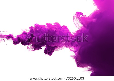 purple ink in water isolated on white background.