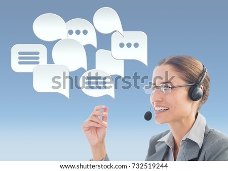 Digital composite of Customer care service woman with chat bubbles