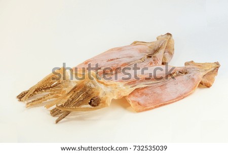 Dry squid on white background