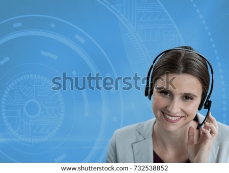 Digital composite of Customer care service woman with blue background