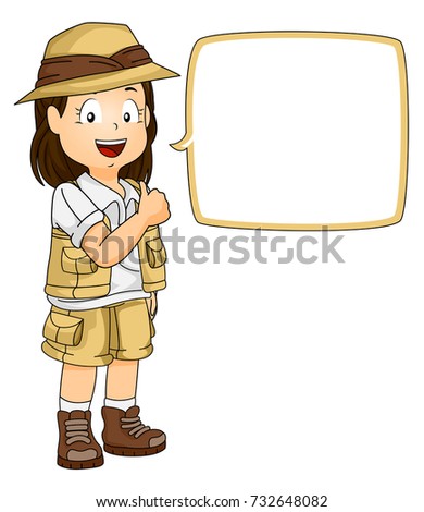Illustration of a Kid Girl Explorer with Thumbs Up and a Blank Speech Bubble