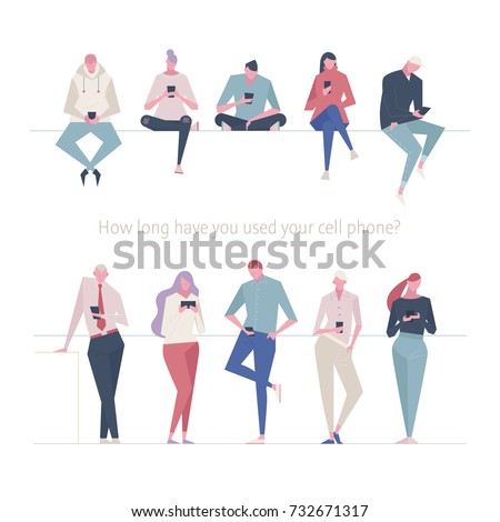 The appearance of modern society. People who watch cell phones. vector illustration flat design