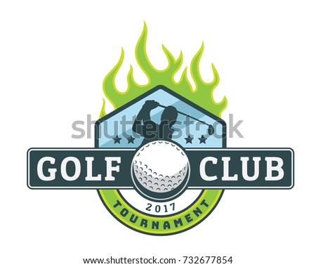 Modern Flaming Green Golf Badge Tournament Illustration