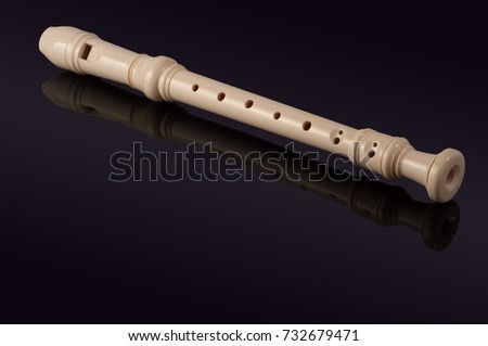 classical musical instrument is the block flute on black background. Royalty-Free Stock Photo #732679471