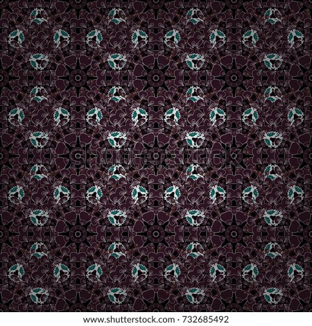 Seamless motley pattern with oriental mandalas in brown, black and purple colors. Vector hippie mandala. Kaleidoscope elements. Fabric, wallpaper or wrap print.