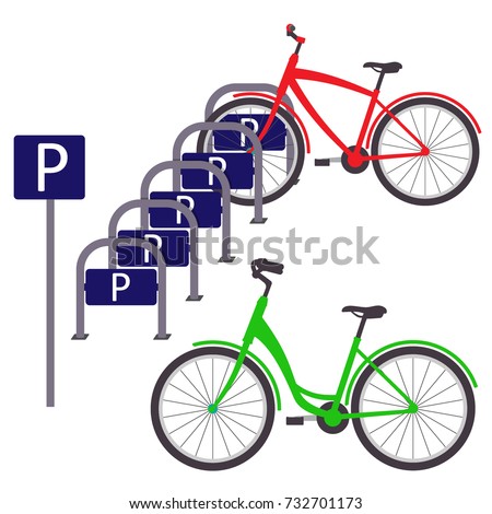 Bicycle Parking with two bicycles, simple flat illustration. Vector