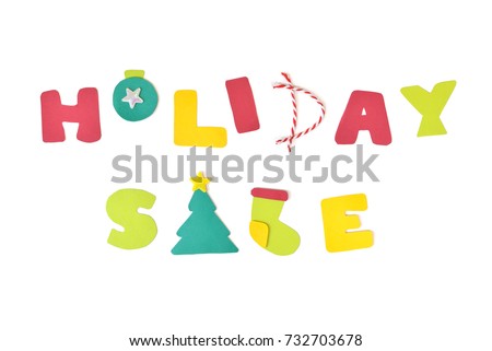 Holiday sale text paper cut on white background - isolated