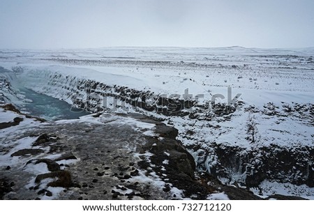 Natural landscape of Gullfoss waterfall, one of the golden circle located in the canyon of the Hvítá river in southwest Iceland