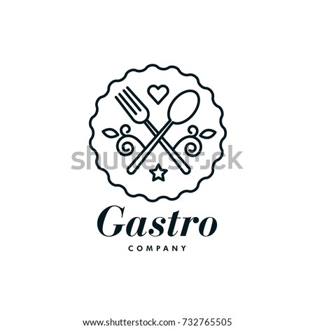 Vector graphic, elegant line art gastronomy icon / Cookery and flower ornaments Royalty-Free Stock Photo #732765505