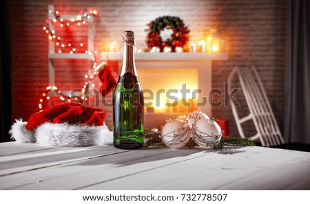 christmas time and wooden table with space for your decoration in room of xmas decoration 
