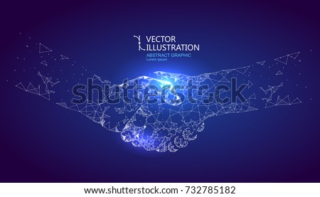 A handshake graphic formed by point and line connection, graphic design of science and technology. Royalty-Free Stock Photo #732785182