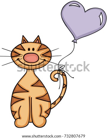 Happy cat with heart balloon
