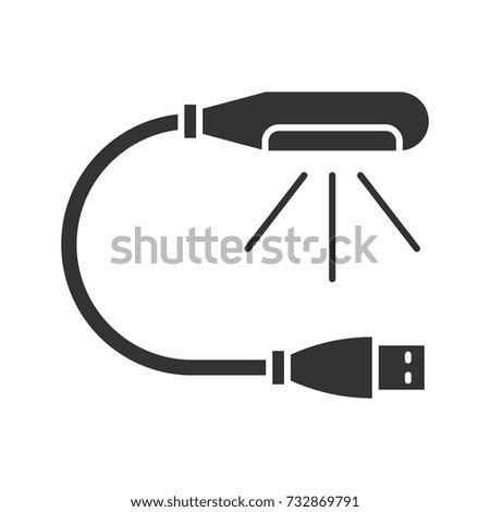 USB lamp glyph icon. Silhouette symbol. Lamp for computer. Negative space. Vector isolated illustration
