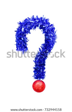 Question mark made from garland and christmas ball