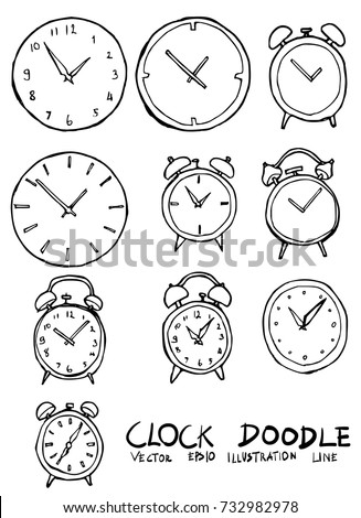 Set of Clock illustration Hand drawn Sketch line vector Royalty-Free Stock Photo #732982978