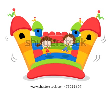 Cute Kids jumping on a bouncy castle