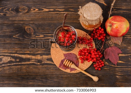 Sweet tea from berries of viburnum. Herbal tea. Traditional medicine.