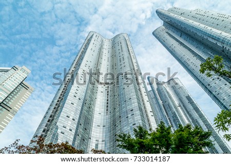Up view on skyscrapers in Busan, Zenith square, Haeundae district, South Korea