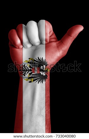 Flags written on hands Austria, Austria Flag, Austria counter, Hand with thumbs, yes symbol,