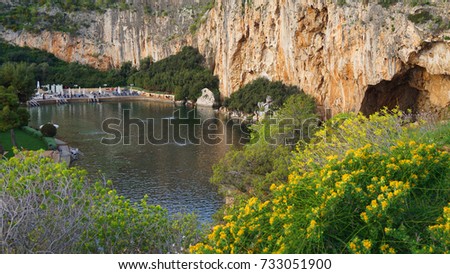 Spring photo from reflecting lake Vouliagmeni famous for healing abilities, Vouliagmeni, Attica, Greece
