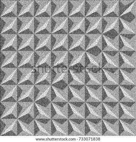 3d blocks structure background. Black and white grainy design. Pointillism pattern. Stippling effect. Vector illustration.